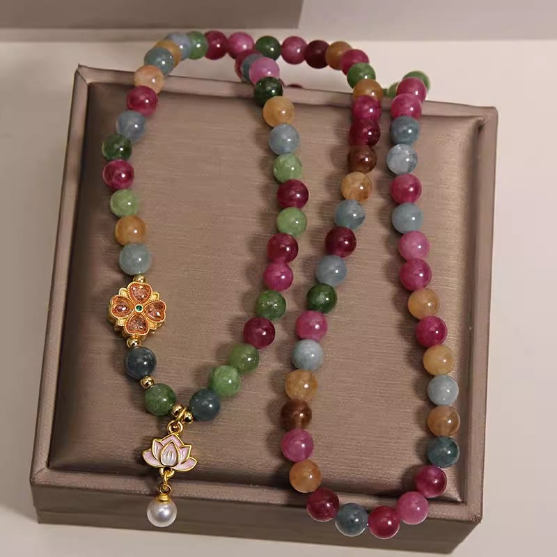 Buddha Stones Bracelet à breloques triple tourmaline arc-en-ciel et lotus sageté - image 3
