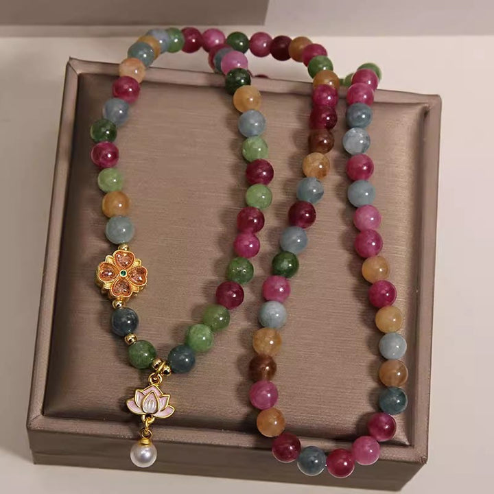 Buddha Stones Bracelet à breloques triple tourmaline arc-en-ciel et lotus sageté - image 3