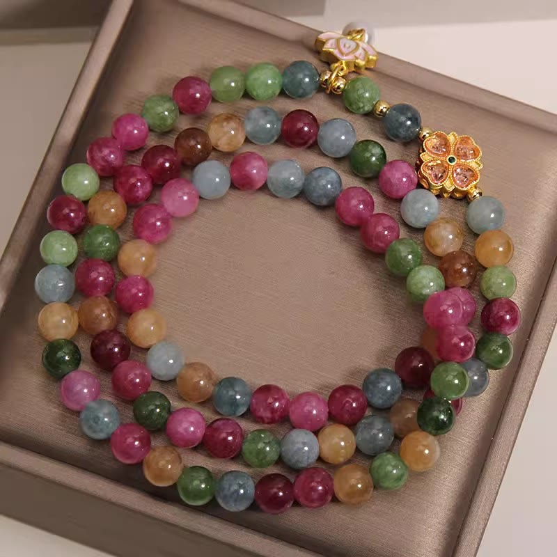 Buddha Stones Bracelet à breloques triple tourmaline arc-en-ciel et lotus sageté - image 2
