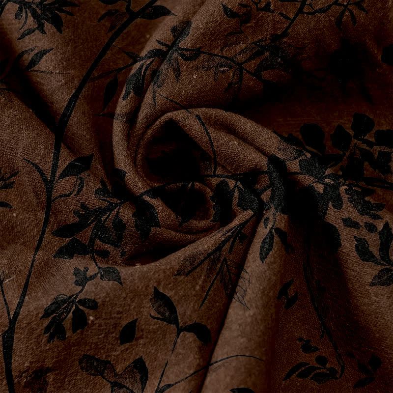 Buddha Stones Pantalon pour femme en pur coton noir à motif botanique de feuilles, taille élastique et poches - image 3