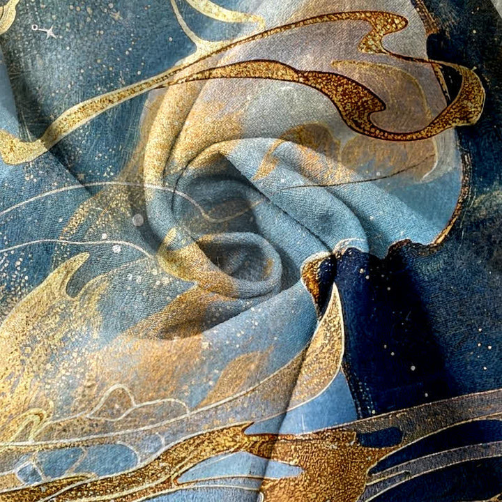 Buddha Stones Pantalon pour femme en pur coton avec taille élastique et poches, motif paysage féerique de lune dorée et de nuages. - image 2