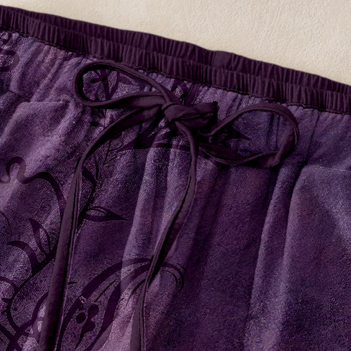 Buddha Stones Pantalon pour femme en velours de coton à motif de volutes et de vignes, taille élastique et poches - image 2