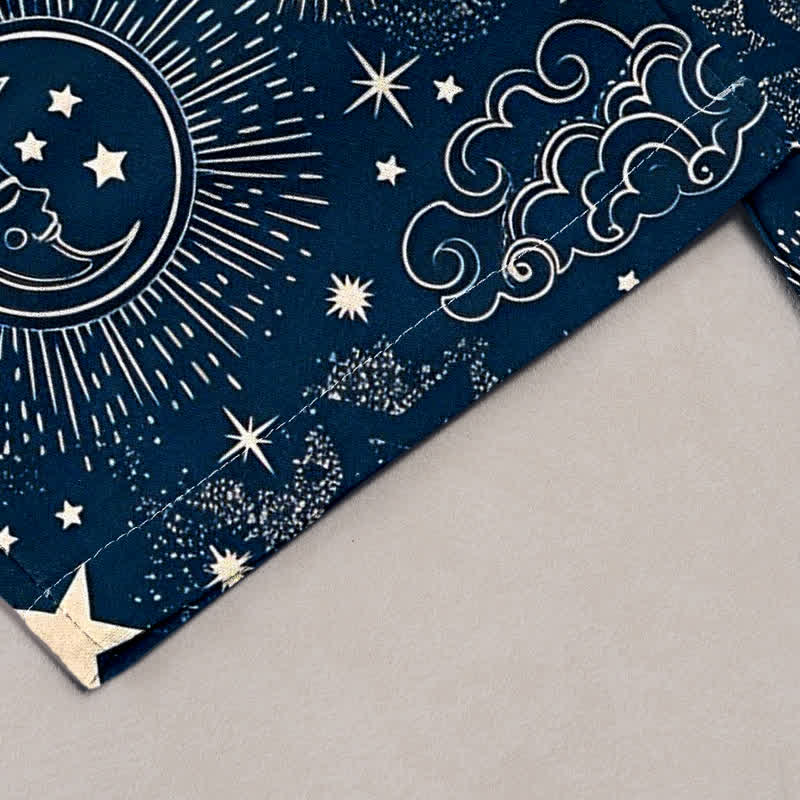 Buddha Stones Pantalon pour femme en pur coton, à taille élastique et poches, motif soleil, lune et étoiles célestes - image 1