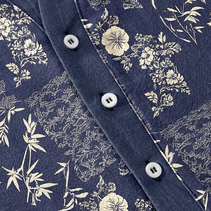Buddha Stones Chemise homme à manches courtes et demi-boutonnage, motif patchwork floral en coton et bambou - image 4