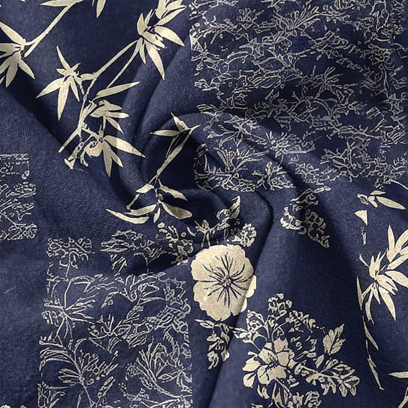 Buddha Stones Chemise homme à manches courtes et demi-boutonnage, motif patchwork floral en coton et bambou - image 3