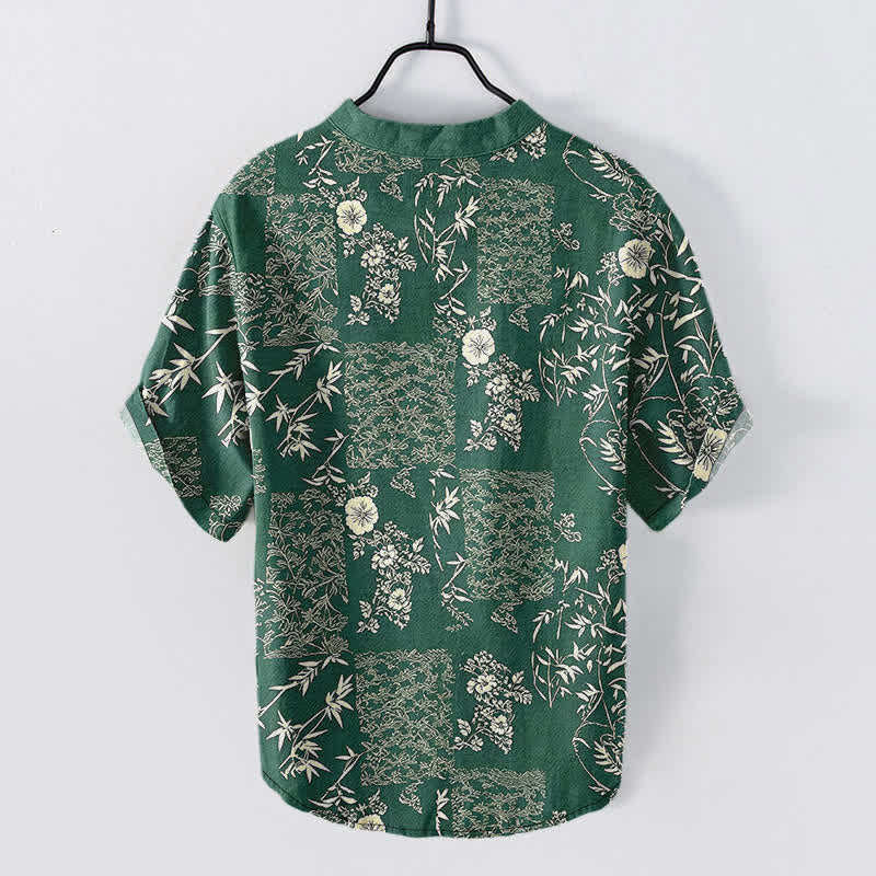 Buddha Stones Chemise homme à manches courtes et demi-boutonnage, motif patchwork floral en coton et bambou - image 6