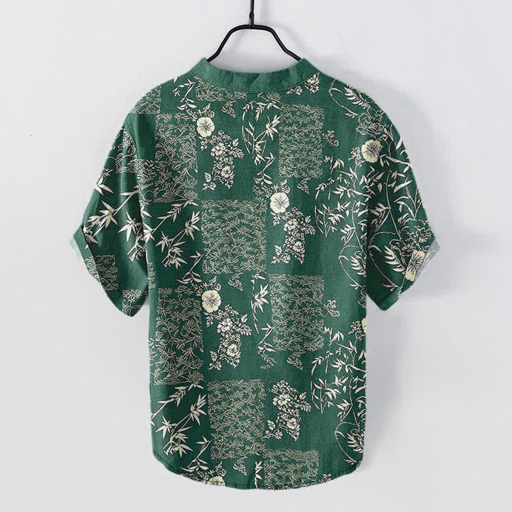Buddha Stones Chemise homme à manches courtes et demi-boutonnage, motif patchwork floral en coton et bambou - image 6