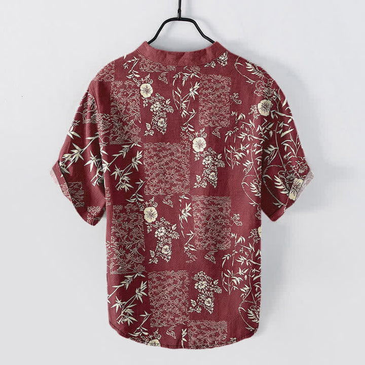 Buddha Stones Chemise homme à manches courtes et demi-boutonnage, motif patchwork floral en coton et bambou - image 8