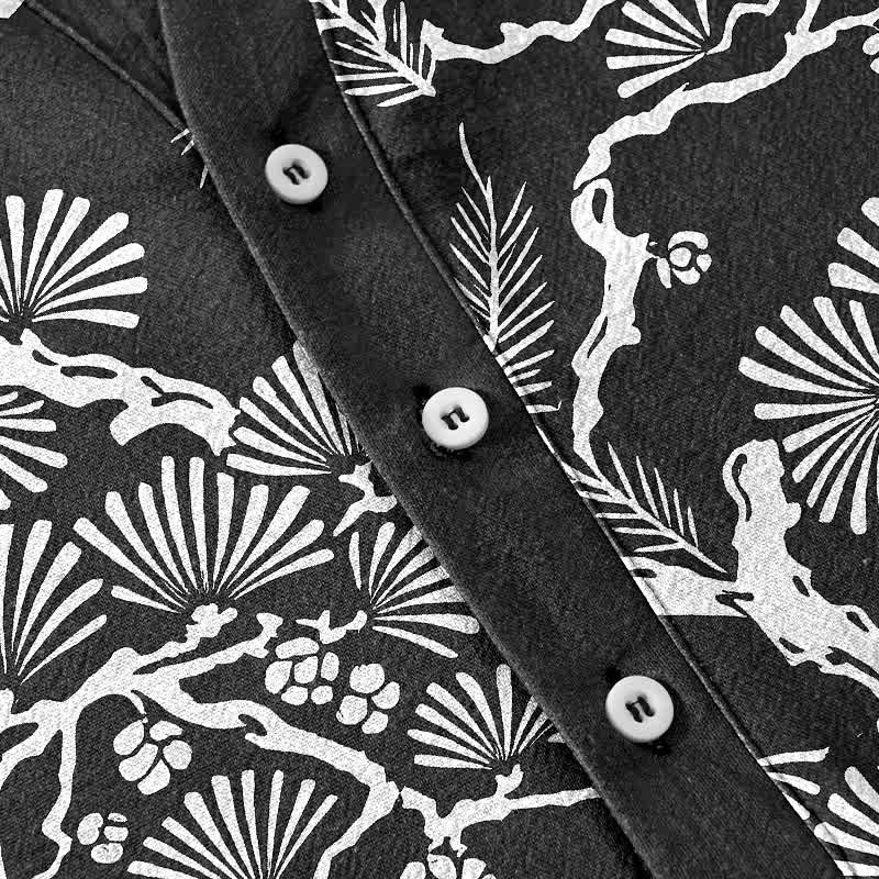 Buddha Stones Chemise homme à manches courtes et demi-boutonnée en coton blanc à motif botanique d'aiguilles de pin - image 3