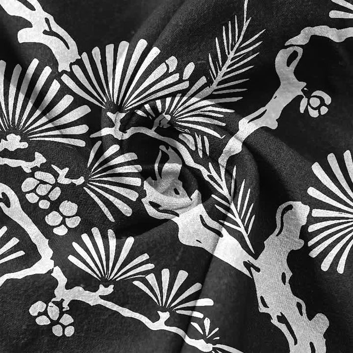 Buddha Stones Chemise homme à manches courtes et demi-boutonnée en coton blanc à motif botanique d'aiguilles de pin - image 4