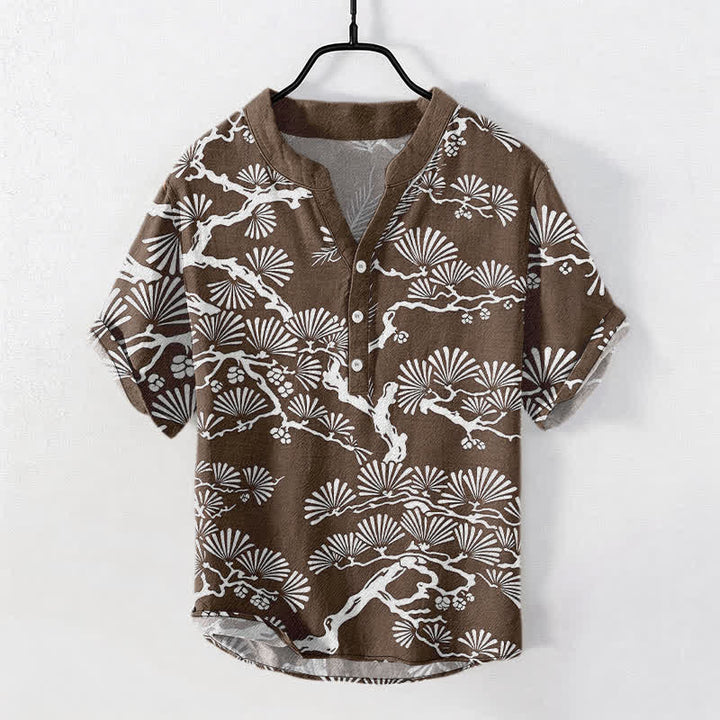 Buddha Stones Chemise homme à manches courtes et demi-boutonnée en coton blanc à motif botanique d'aiguilles de pin - SaddleBrown - US/UK/AU50，EU60 (5XL) - image 5