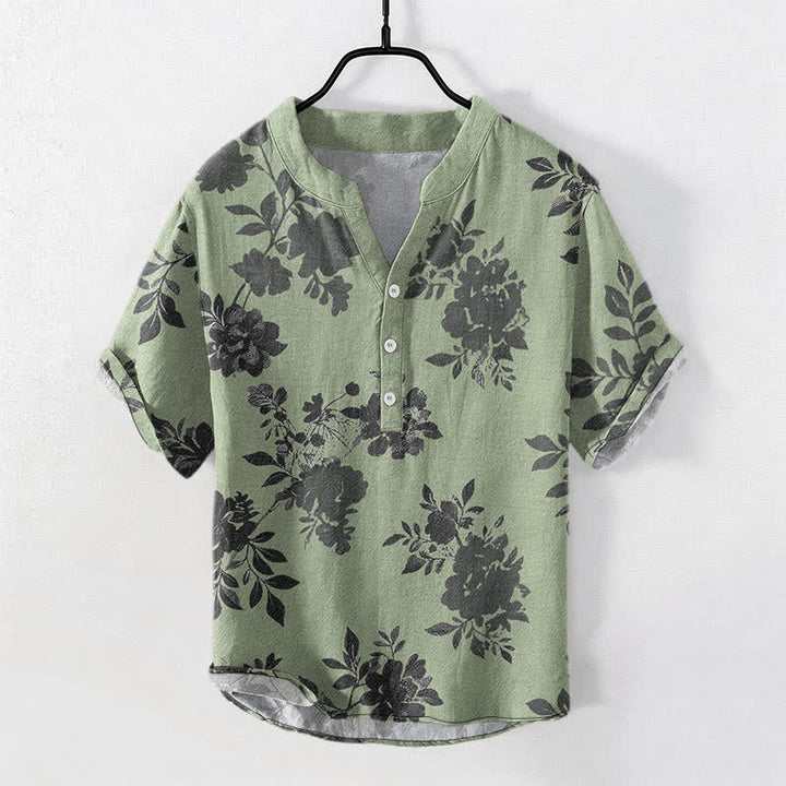 Buddha Stones Chemise homme oversize en coton anthracite à motif floral, manches courtes et demi-boutonnée - Vert olive - US/UK/AU50，EU60 (5XL) - image 7