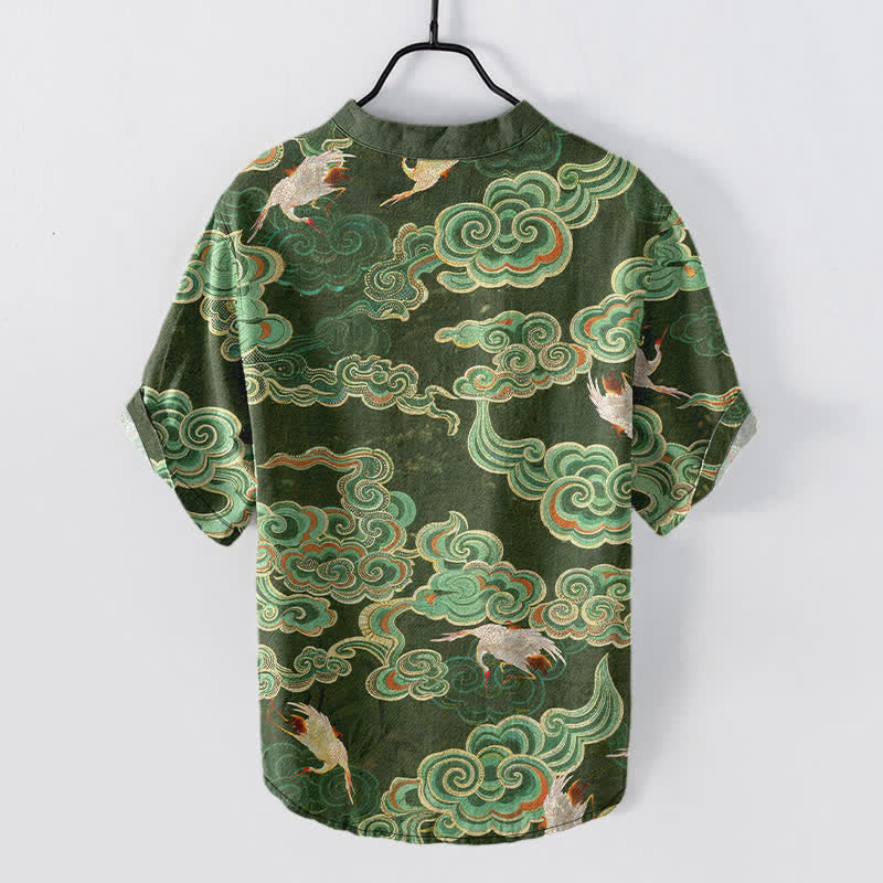 Buddha Stones Chemise homme à manches courtes et demi-boutonnée, motif carpes koï et lotus - image 6