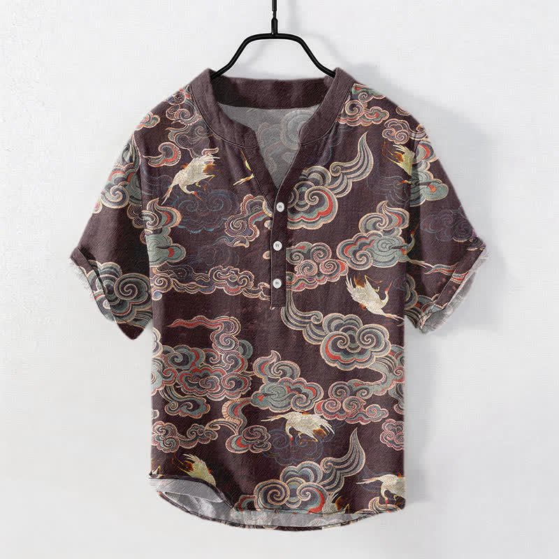 Buddha Stones Chemise homme à manches courtes et demi-boutonnée, motif carpes koï et lotus - Terre de sienne - US/UK/AU50，EU60 (5XL) - image 7