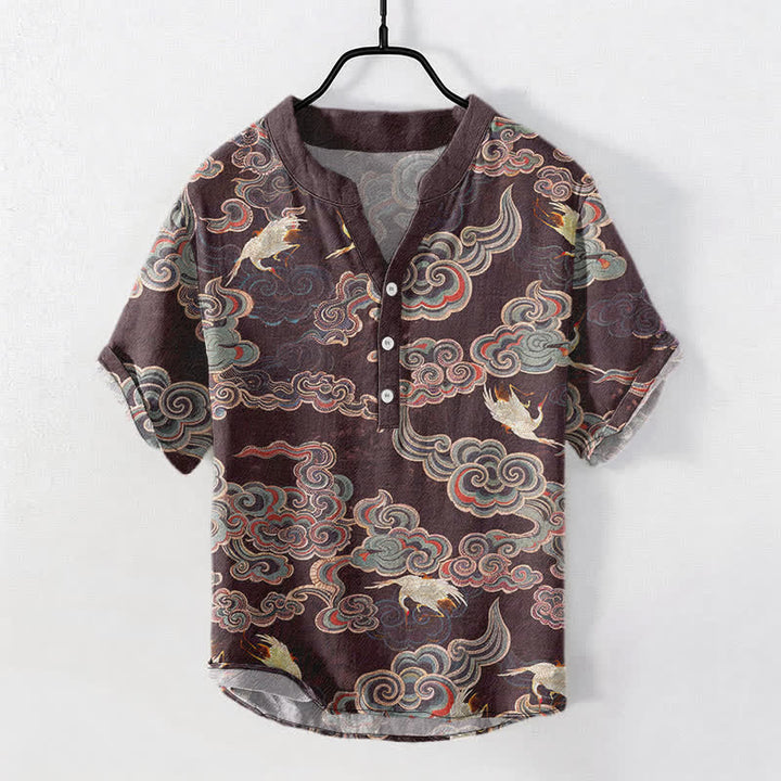 Buddha Stones Chemise homme à manches courtes et demi-boutonnée, motif carpes koï et lotus - Terre de sienne - US/UK/AU50，EU60 (5XL) - image 7