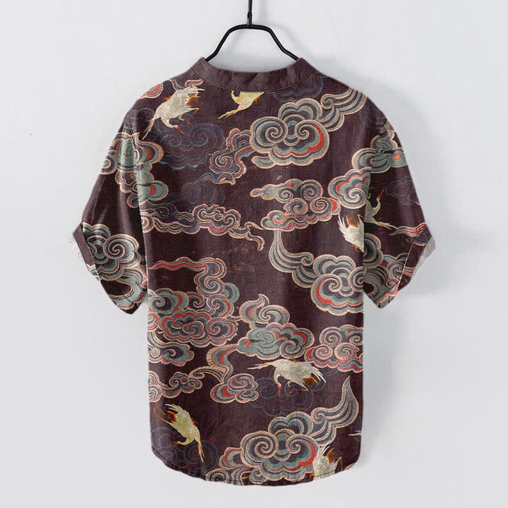Buddha Stones Chemise homme à manches courtes et demi-boutonnée, motif carpes koï et lotus - image 8