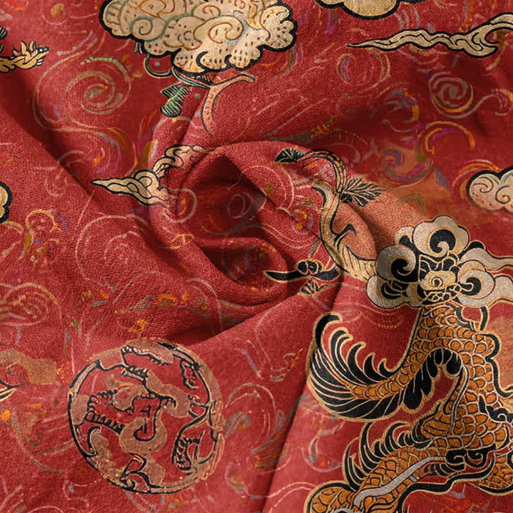 Buddha Stones Chemise homme à manches courtes et demi-boutonnée en coton à motif nuage de dragon doré - image 4