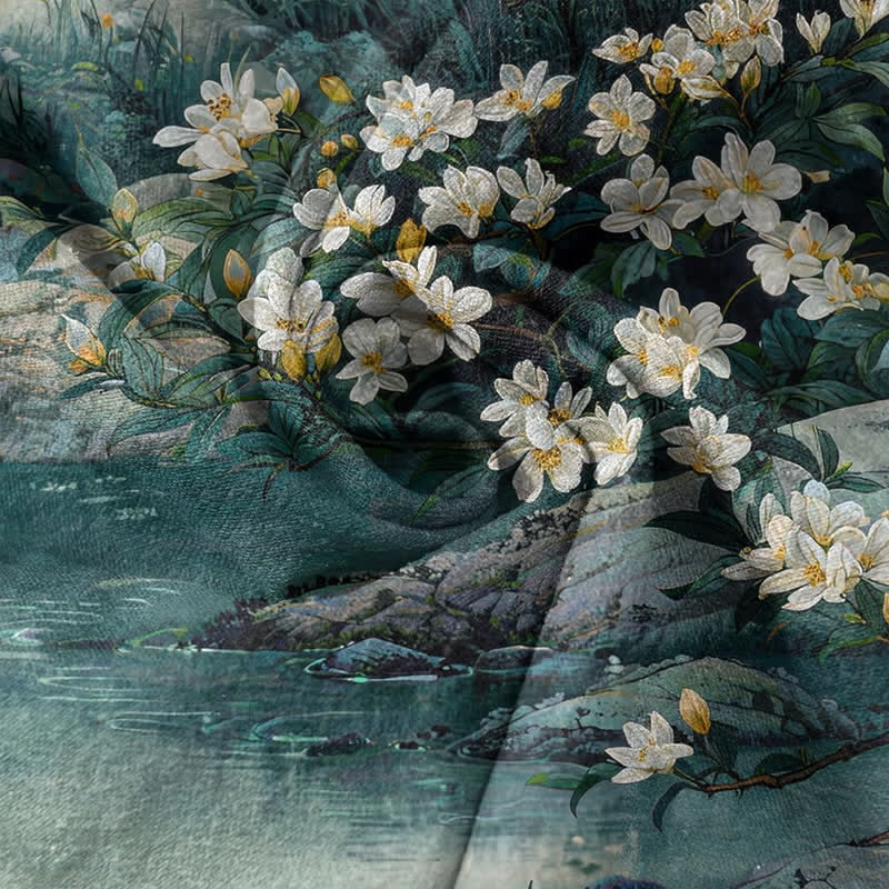 Buddha Stones Chemise à manches courtes et demi-boutonnée en coton à motif floral aquarelle pour homme - image 4