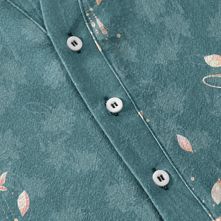 Buddha Stones Chemise homme à manches courtes et demi-boutonnages, motif lotus en coton - image 3