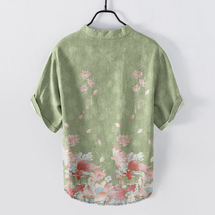 Buddha Stones Chemise homme à manches courtes et demi-boutonnages, motif lotus en coton - image 6