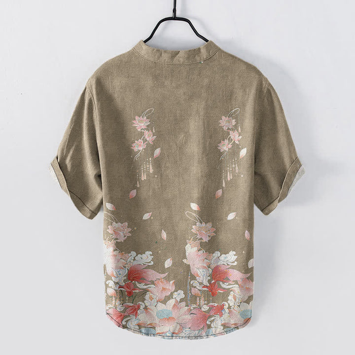 Buddha Stones Chemise homme à manches courtes et demi-boutonnages, motif lotus en coton - image 8