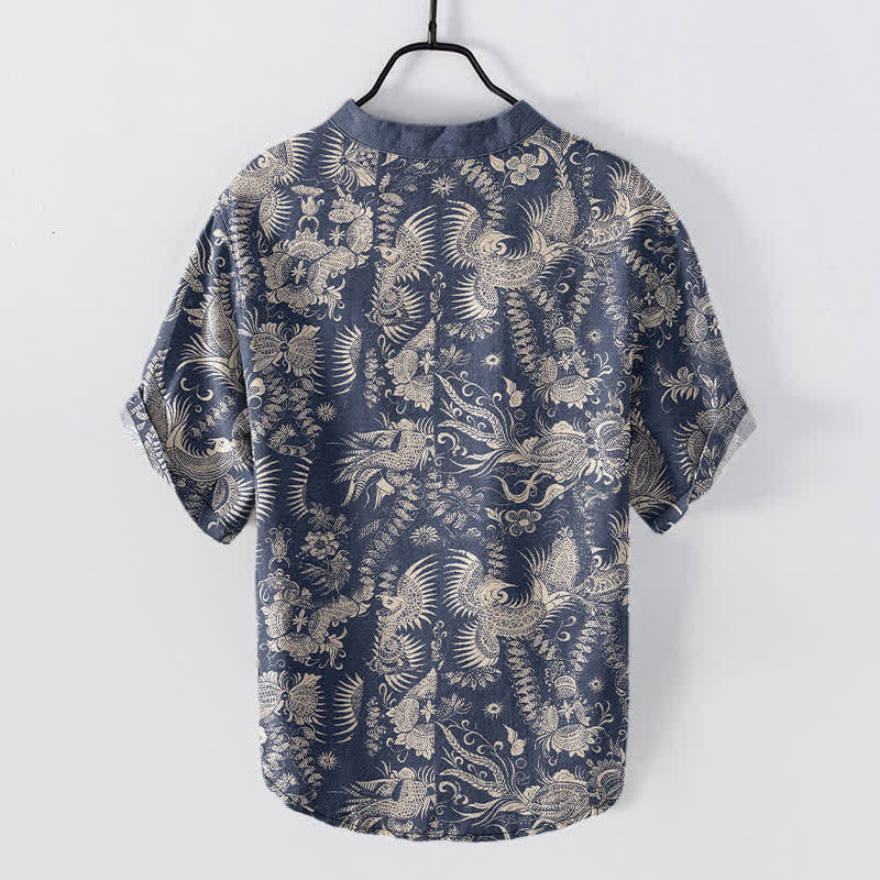 Buddha Stones Chemise homme à manches courtes et demi-boutonnée en coton à motif floral botanique - image 1