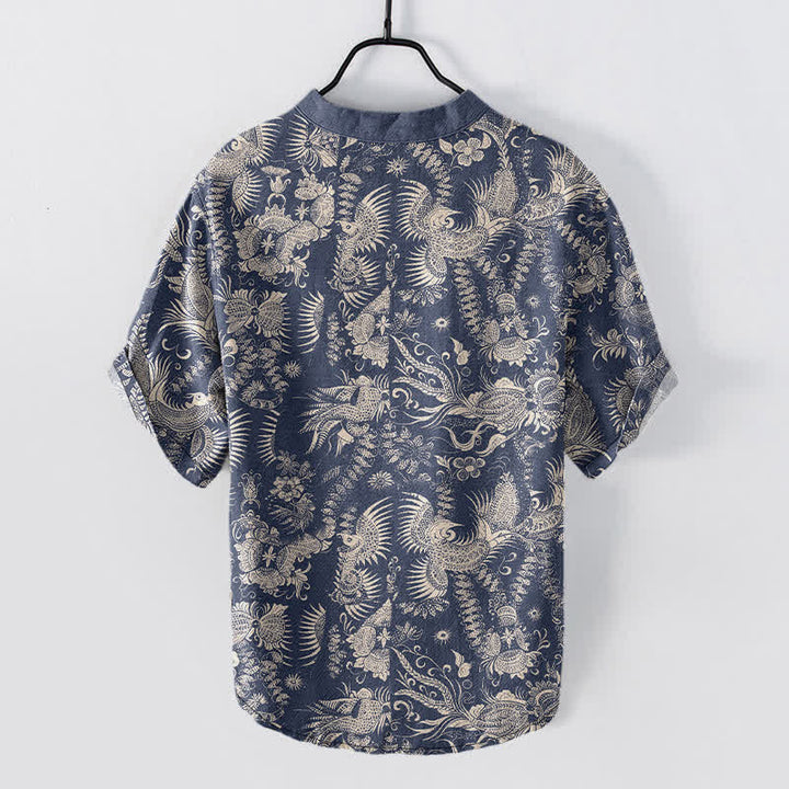Buddha Stones Chemise homme à manches courtes et demi-boutonnée en coton à motif floral botanique - image 1