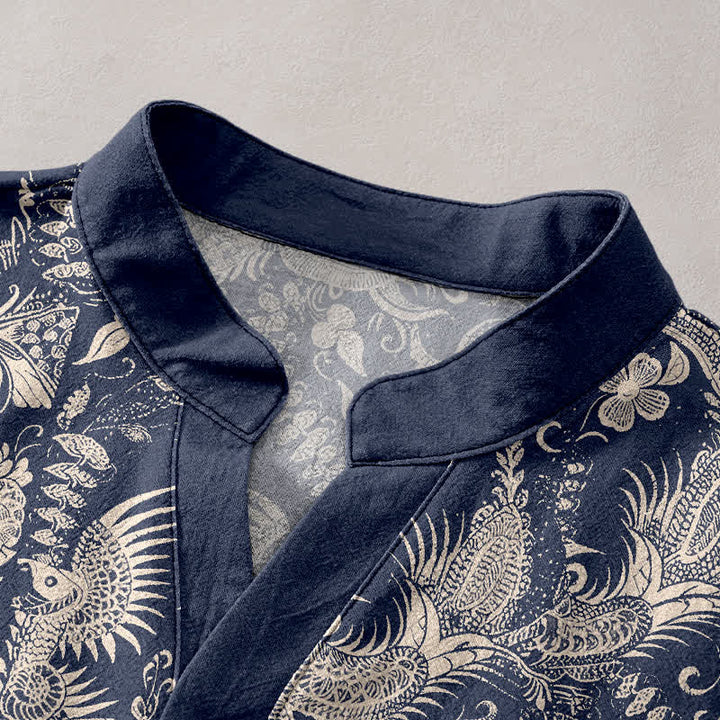 Buddha Stones Chemise homme à manches courtes et demi-boutonnée en coton à motif floral botanique - image 2