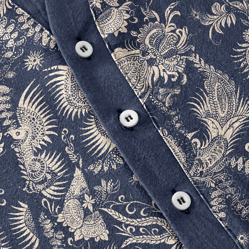 Buddha Stones Chemise homme à manches courtes et demi-boutonnée en coton à motif floral botanique - image 3