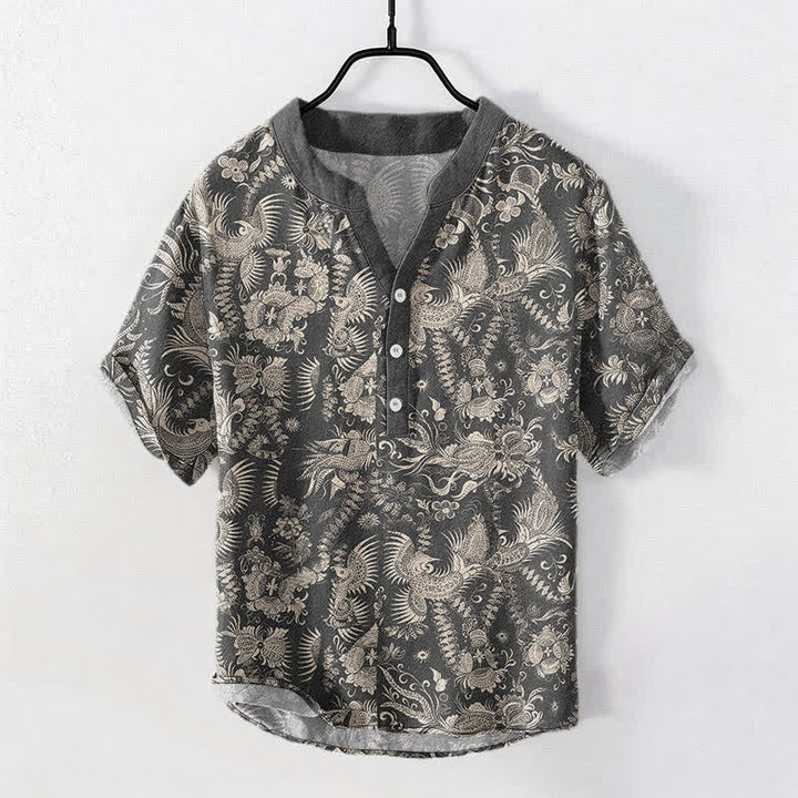 Buddha Stones Chemise homme à manches courtes et demi-boutonnée en coton à motif floral botanique - Gris ardoise - US/UK/AU50，EU60 (5XL) - image 5