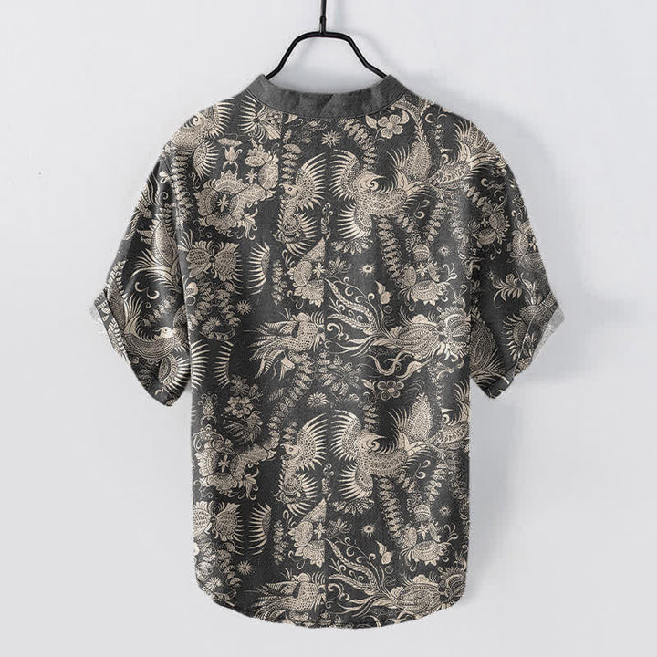 Buddha Stones Chemise homme à manches courtes et demi-boutonnée en coton à motif floral botanique - image 6