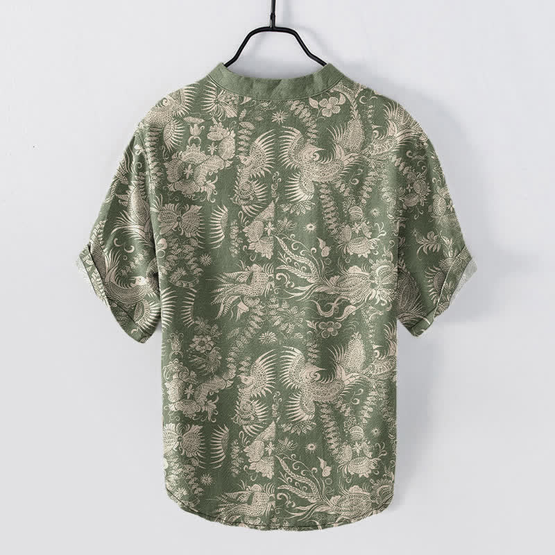 Buddha Stones Chemise homme à manches courtes et demi-boutonnée en coton à motif floral botanique - image 8