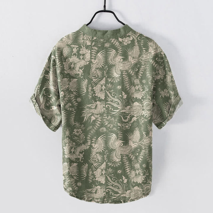Buddha Stones Chemise homme à manches courtes et demi-boutonnée en coton à motif floral botanique - image 8