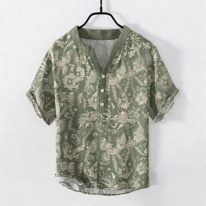 Buddha Stones Chemise homme à manches courtes et demi-boutonnée en coton à motif floral botanique - Vert olive foncé - US/UK/AU50，EU60 (5XL) - image 7