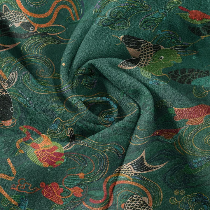 Buddha Stones Chemise homme à manches courtes et demi-boutonnée, motif carpes koï et lotus - image 4