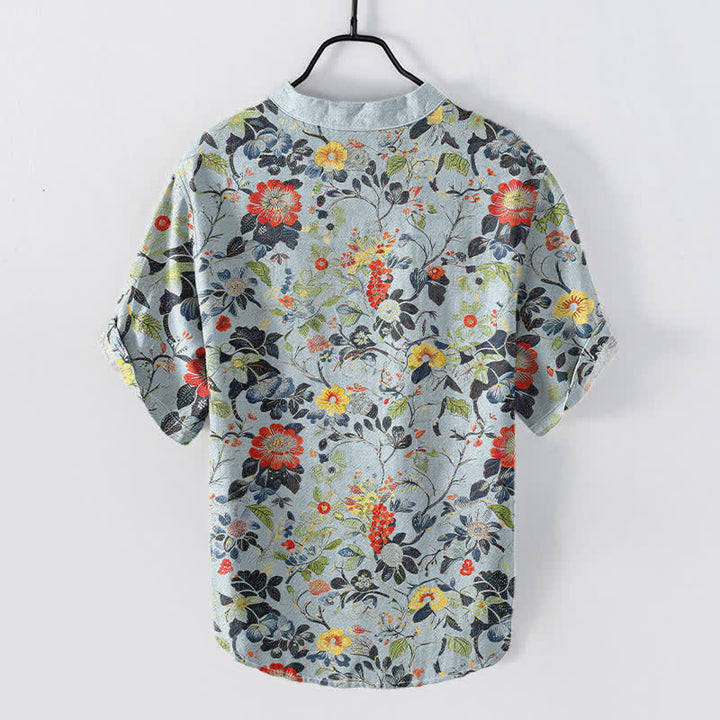 Buddha Stones Chemise homme à manches courtes et demi-boutonnée en coton à motif floral vintage. - image 4