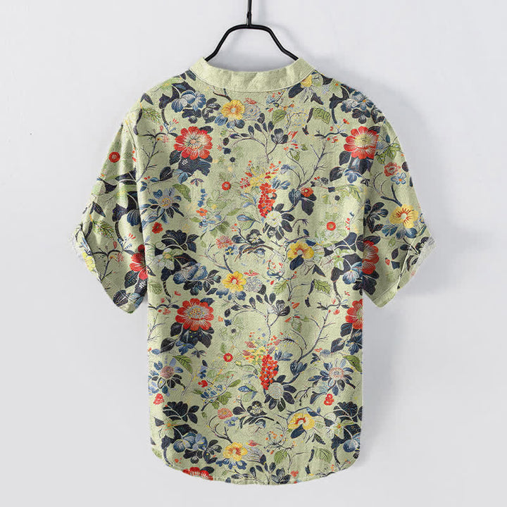 Buddha Stones Chemise homme à manches courtes et demi-boutonnée en coton à motif floral vintage. - image 6