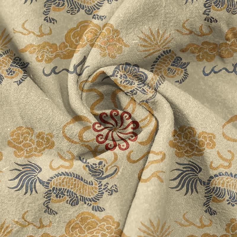 Buddha Stones Chemise à manches courtes pour homme en coton à motif floral oriental nuageux et vagues - image 2