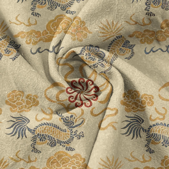 Buddha Stones Chemise à manches courtes pour homme en coton à motif floral oriental nuageux et vagues - image 2