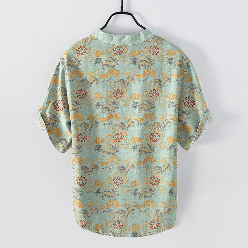 Buddha Stones Chemise à manches courtes pour homme en coton à motif floral oriental nuageux et vagues - image 6