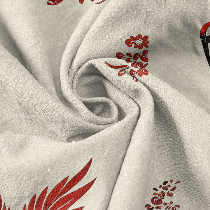 Buddha Stones Chemise homme à manches courtes et demi-boutonnée en coton à motif floral de grues rouges - image 2