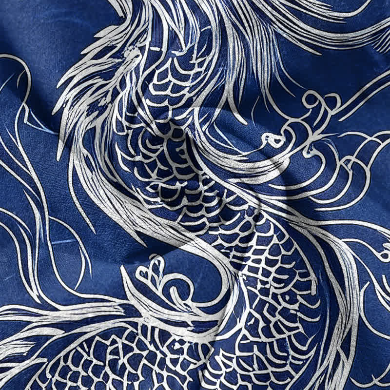 Buddha Stones Chemise homme à manches courtes et demi-boutonnée en coton blanc à motif de grand dragon - image 4