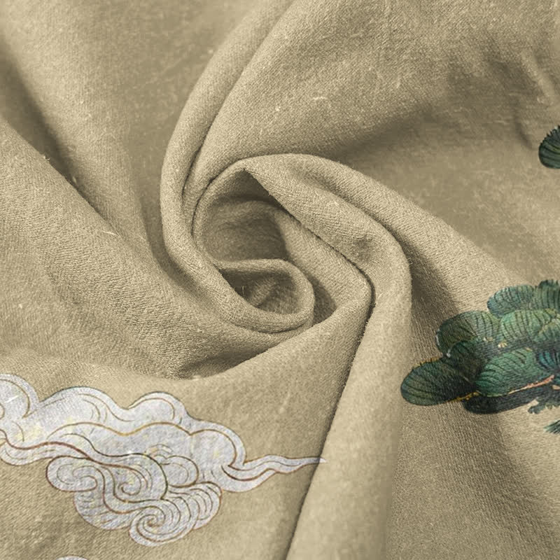 Buddha Stones Chemise homme à manches courtes et demi-boutonnée, motif vagues de pin, encre coton - image 2