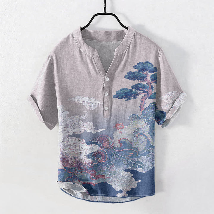 Buddha Stones Chemise homme à manches courtes et demi-boutonnée, motif vagues de pin, encre coton - Lavande - US/UK/AU50，EU60 (5XL) - image 5