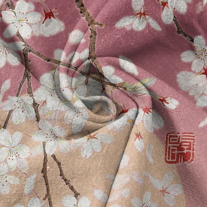 Buddha Stones Chemise homme à manches courtes et demi-boutons, motif aquarelle de fleurs de cerisier, en pur coton - image 2