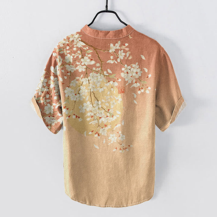Buddha Stones Chemise homme à manches courtes et demi-boutons, motif aquarelle de fleurs de cerisier, en pur coton - image 6