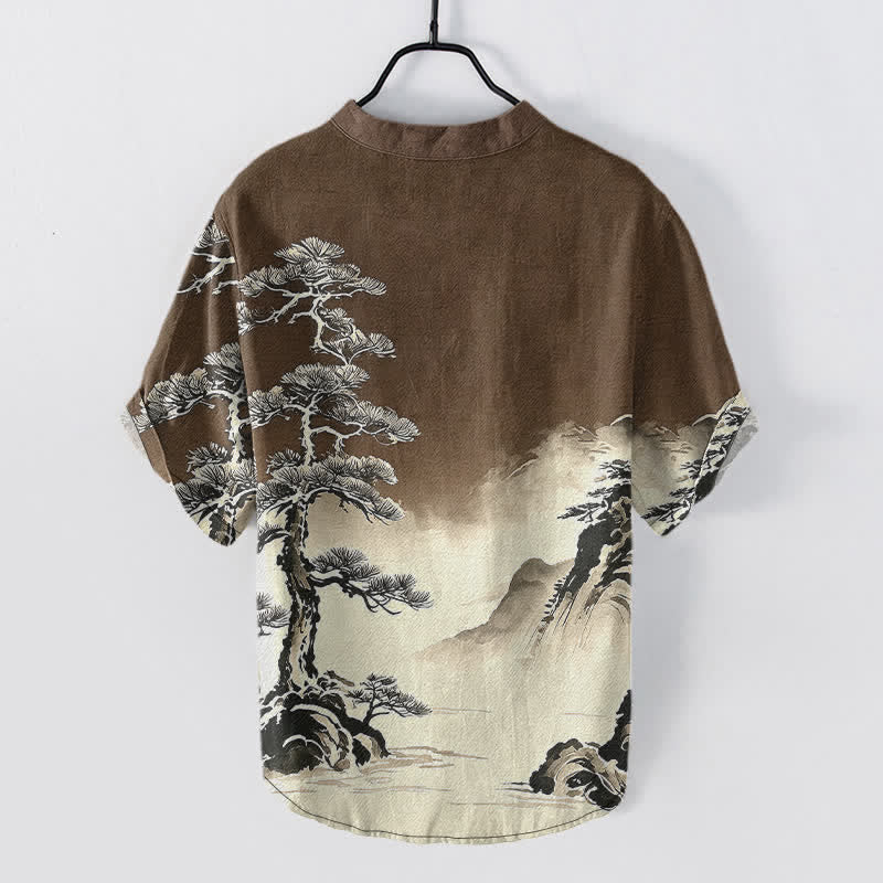 Buddha Stones Chemise homme à manches courtes et demi-boutonnée, motif paysage, en coton délavé - SaddleBrown - US/UK/AU50，EU60 (5XL) - image 8