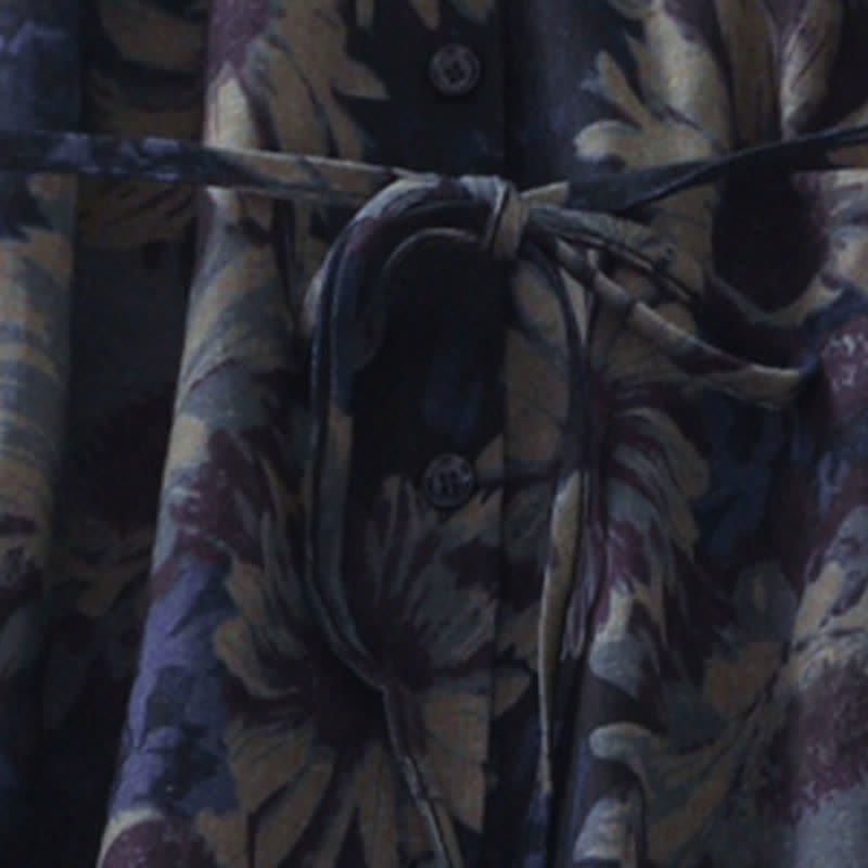 Buddha Stones Robe printemps vintage à col mandarin, boutonnée, à imprimé floral, manches trois-quarts et poches - image 4