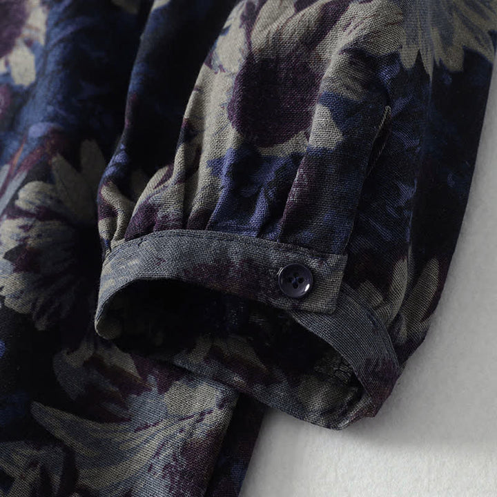 Buddha Stones Robe printemps vintage à col mandarin, boutonnée, à imprimé floral, manches trois-quarts et poches - image 5