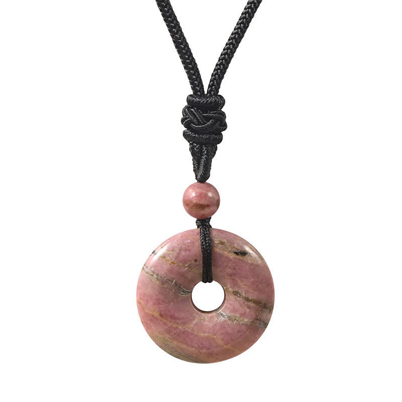 Buddha Stones Collier porte-bonheur en rhodonite naturelle et agate grise avec boucle de la paix - Rhodonite naturelle (la couleur peut varier) - image 1